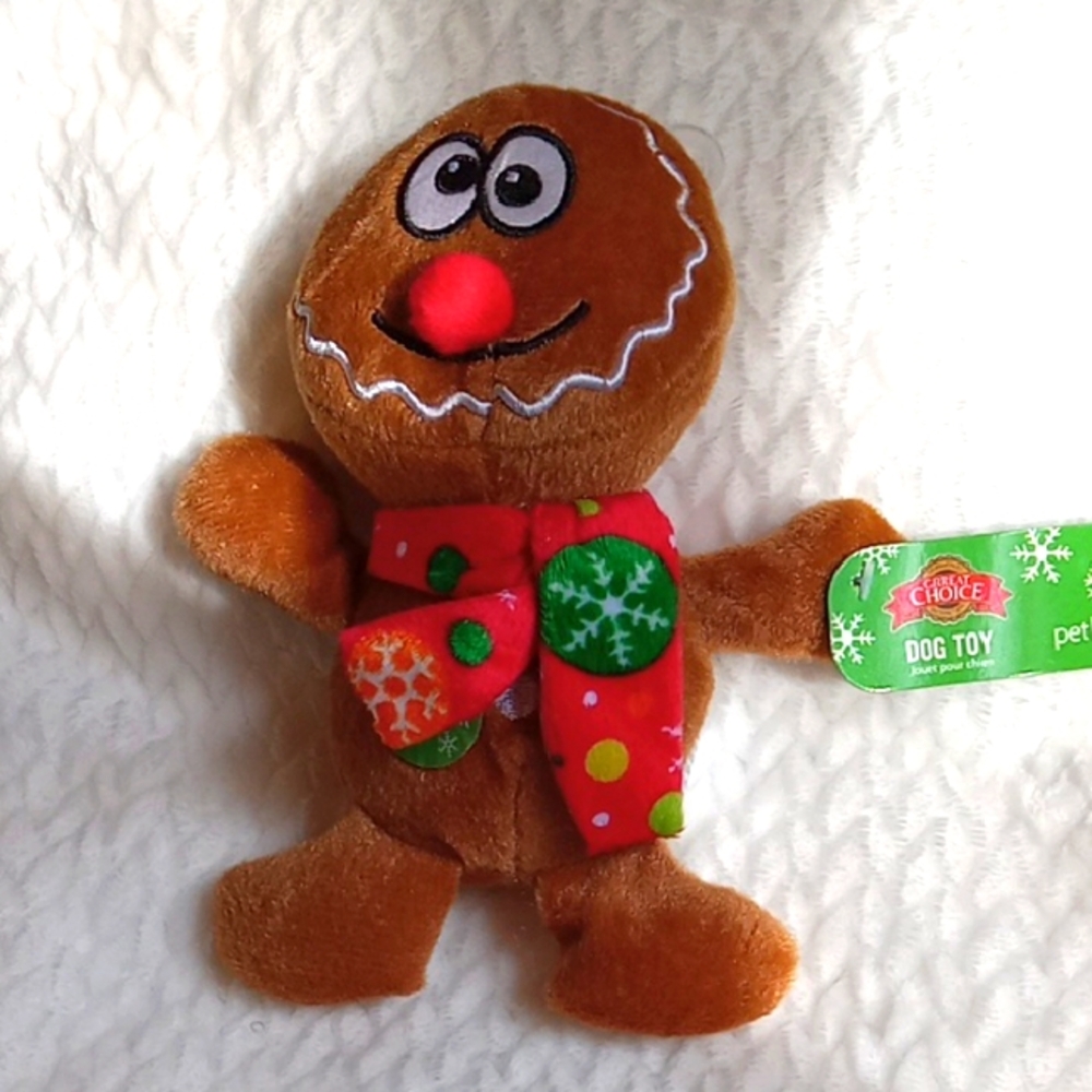 NEW.  GINGERBREAD DOG TOY BY GRREAT CHOICE.  PLUSH, SOFT AND CUDDLY.